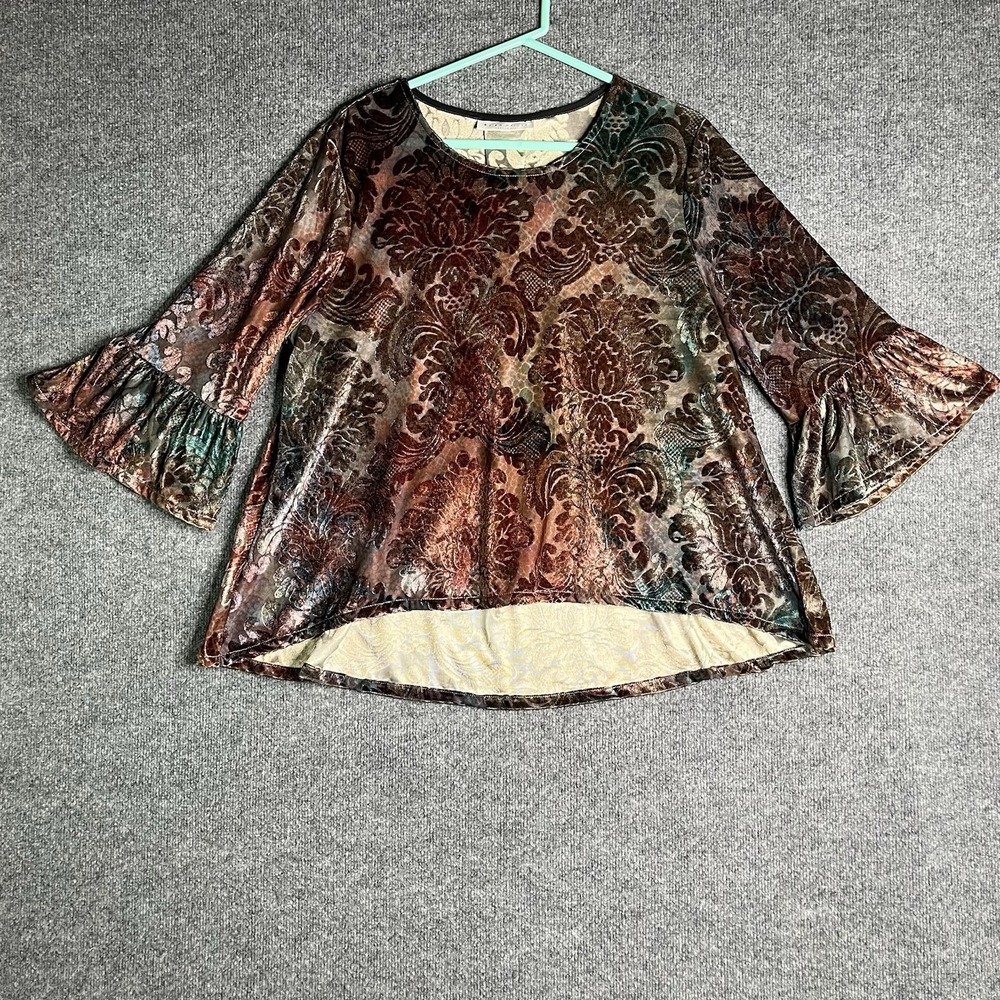 Bryn Walker Fran Velvet Burnout Top‎ Large Artistic Boho Lagenlook Moondance